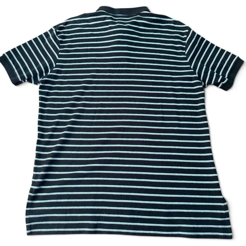 VTG Ralph Lauren Polo Men L Blue Striped Black Trim Soft Cotton Pony Golf Shirt